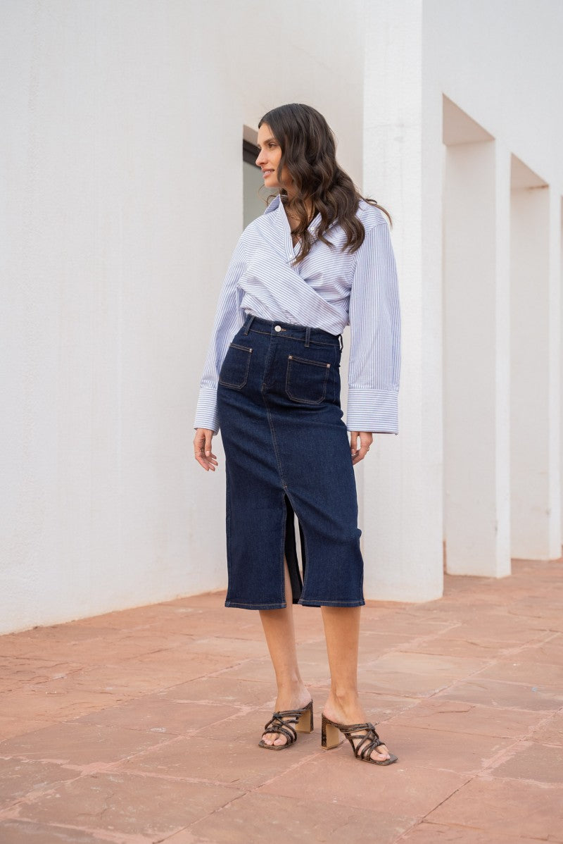 Jeanne Mis Denim Skirt - Dark Blue