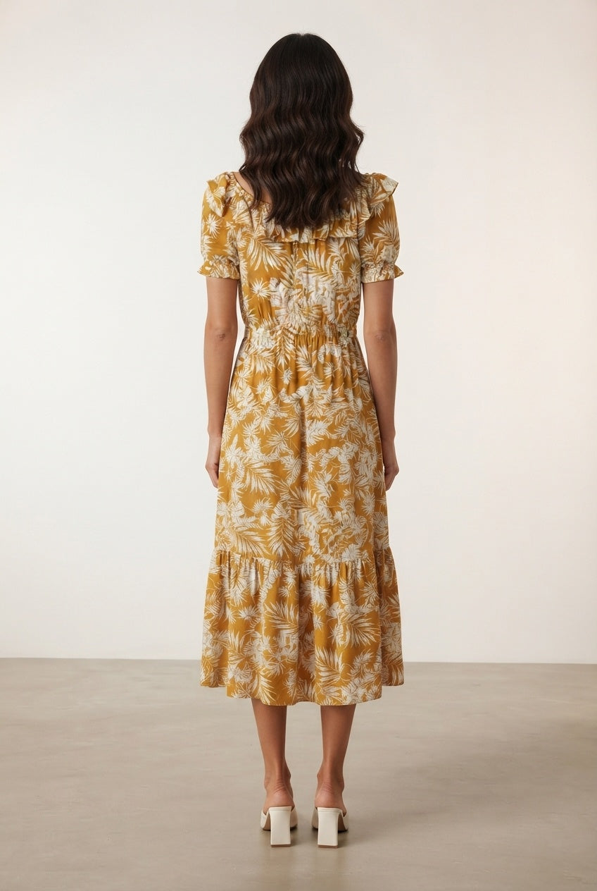 Karina Printed Dress - Mustard