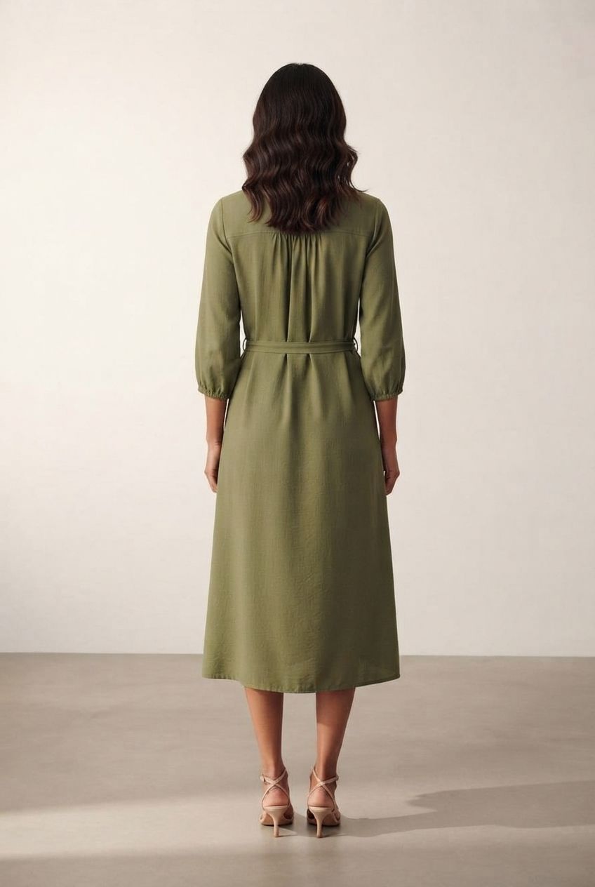 Anne Belted Shirt Dress - Khaki