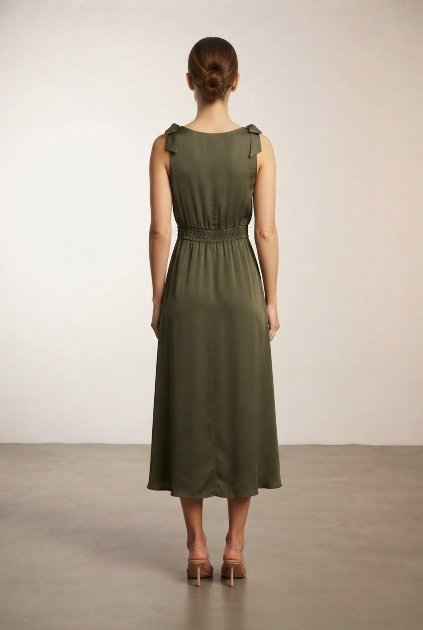 Bella Elastic Waist Maxi Dress - Khaki
