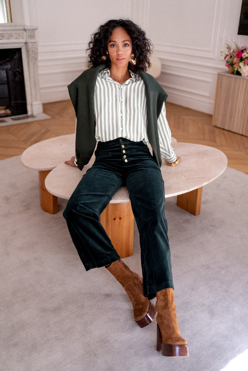 Valentina Wide Velvet Pants - Green