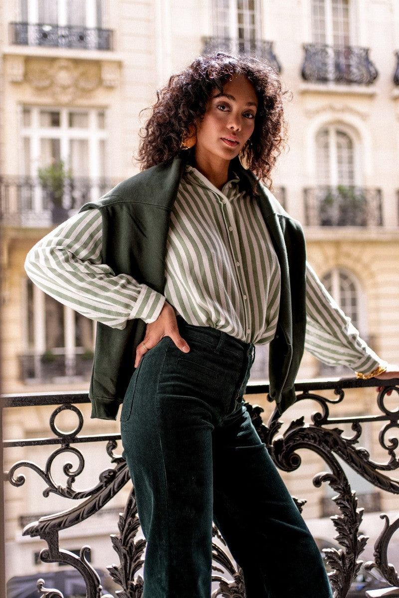 Valentina Wide Velvet Pants - Green