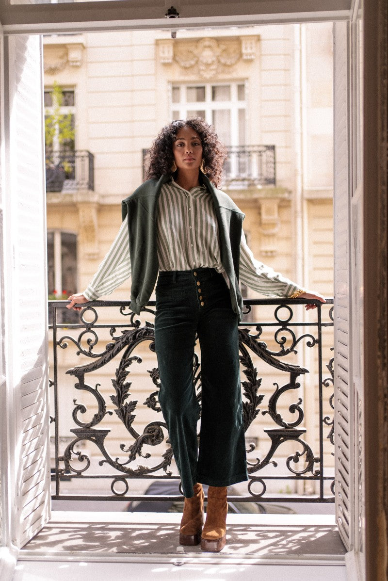 Valentina Wide Velvet Pants - Green