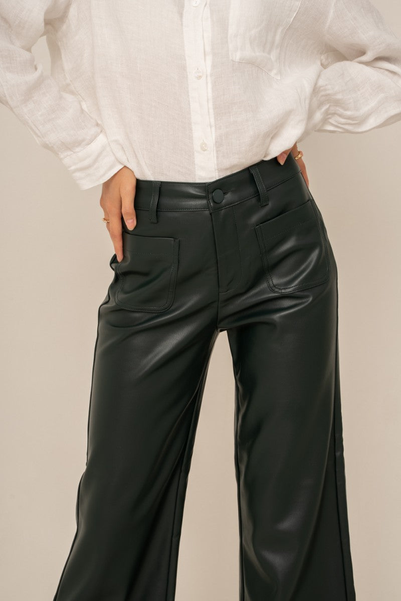 Wileme Wide Leatherette Pants - Black