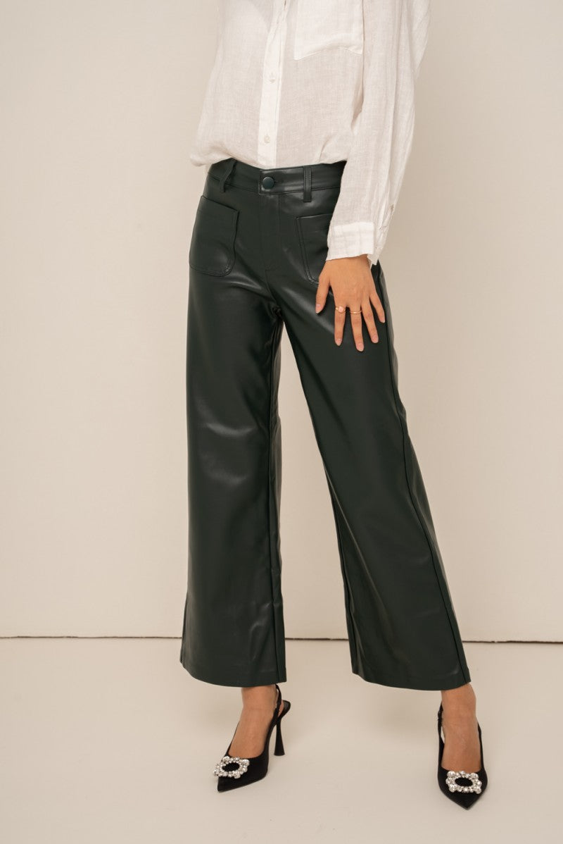 Wileme Wide Leatherette Pants - Black