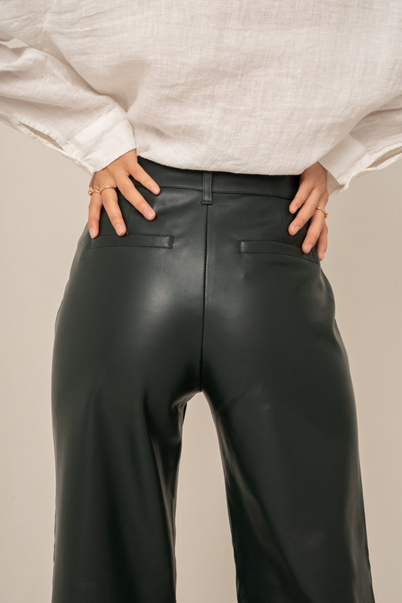 Wileme Wide Leatherette Pants - Black
