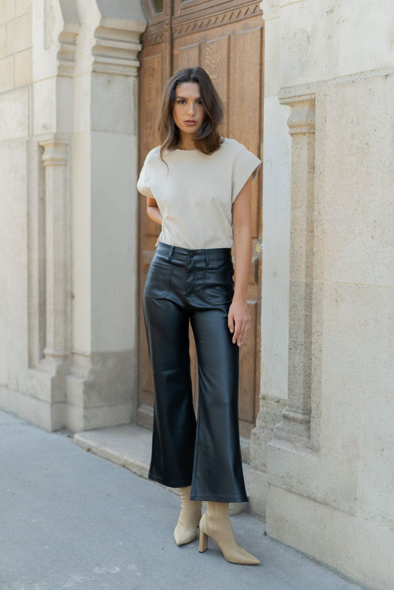 Wileme Wide Leatherette Pants - Dark Green