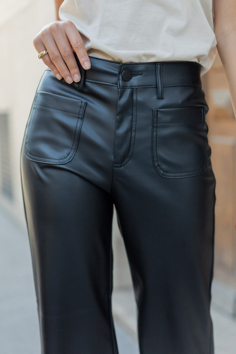 Wileme Wide Leatherette Pants - Dark Green