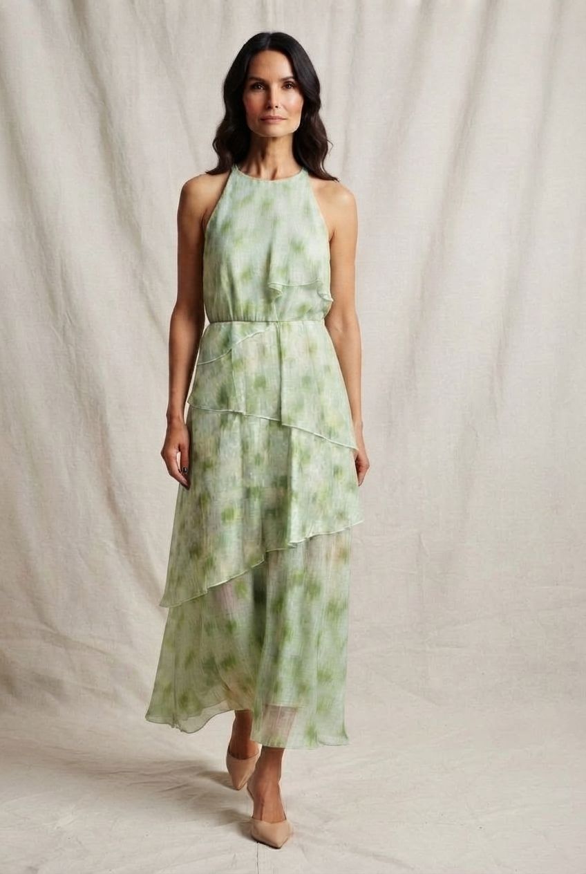 Yvona Ruffle Halter Neck Dress - Green