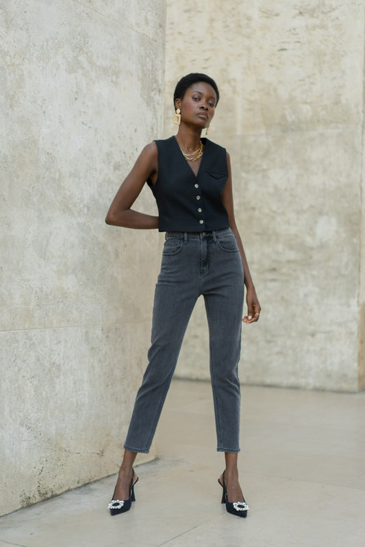 Masie Mom Fit Jeans - Dark Grey