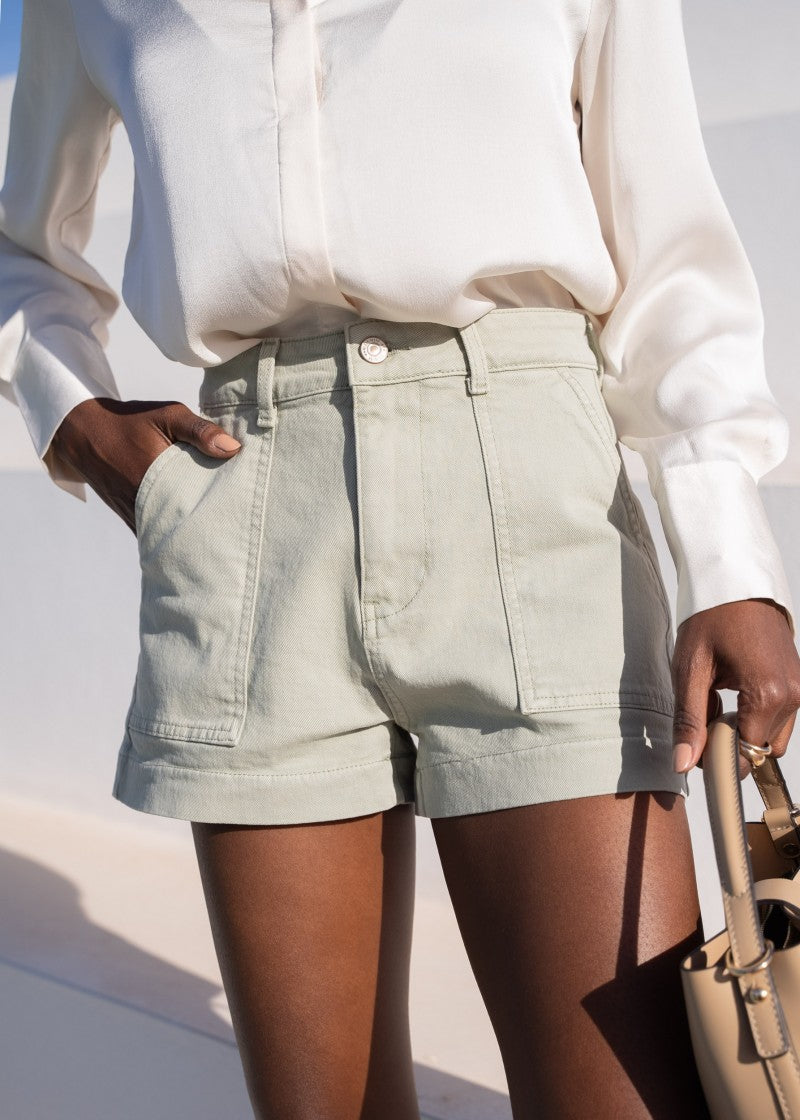 Sienna Denim Shorts - Sage Green