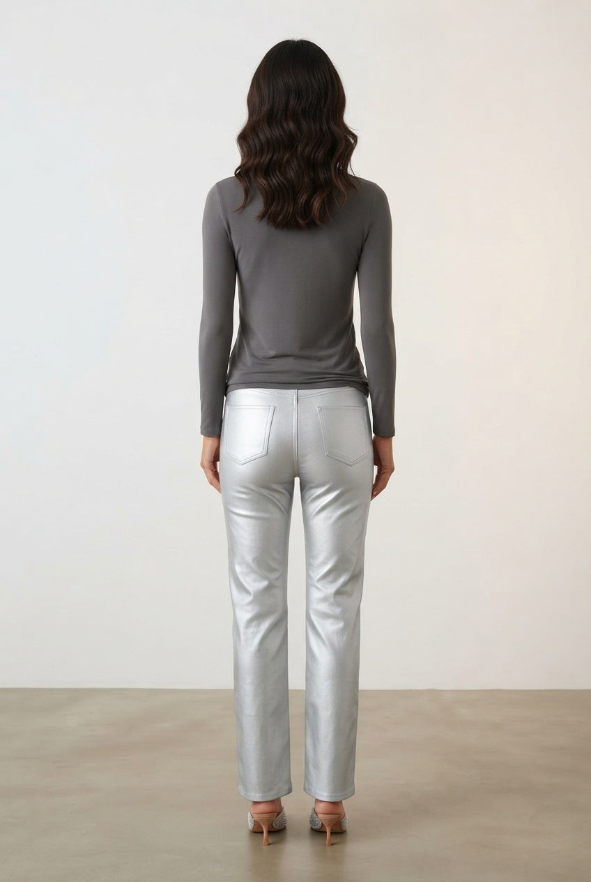 Barbara Trousers in Faux Leather - Silver