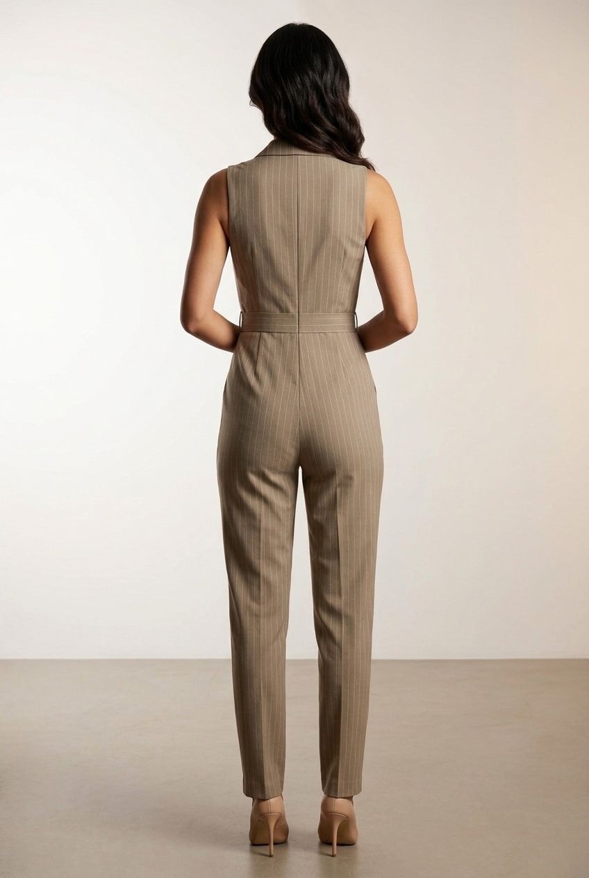 Natalie Stripped Jumpsuit - Taupe