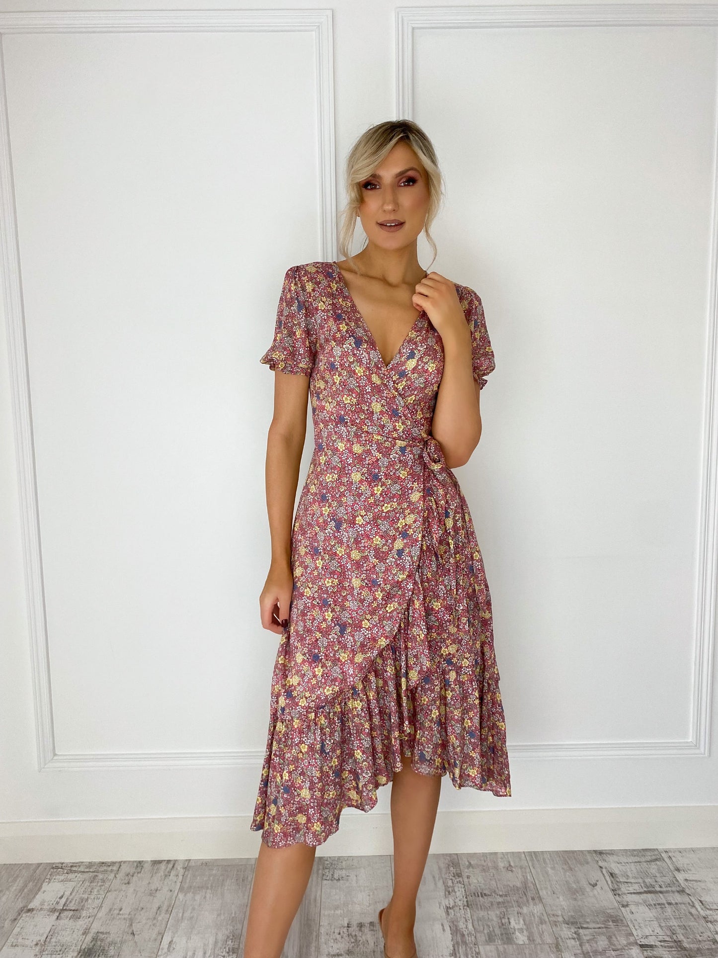 Rachel Floral Print Wrap Dress - Pink