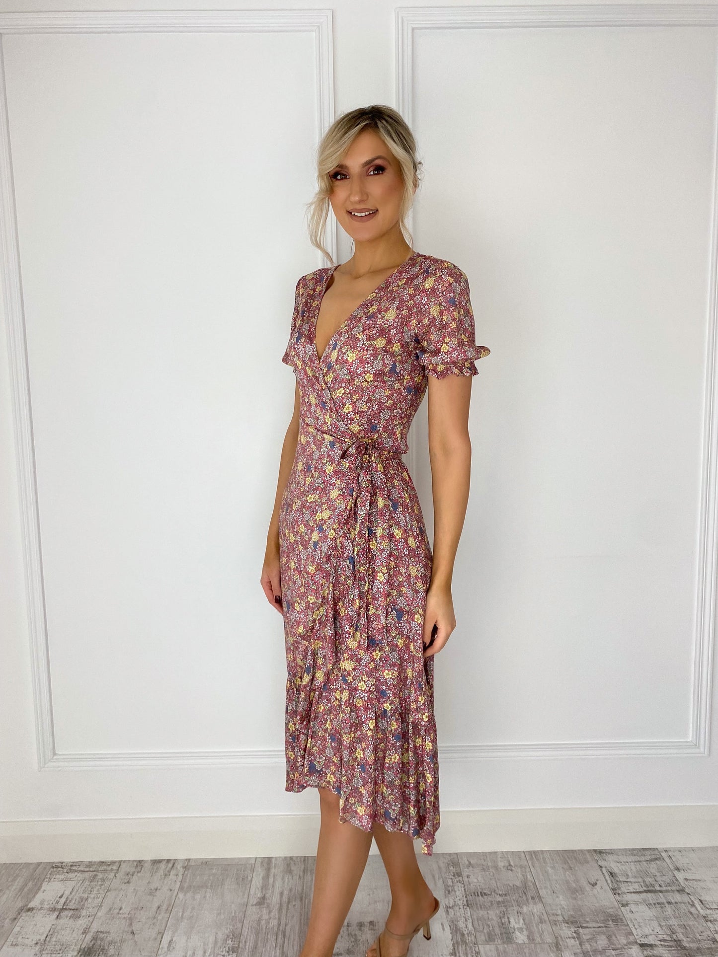 Rachel Floral Print Wrap Dress - Pink