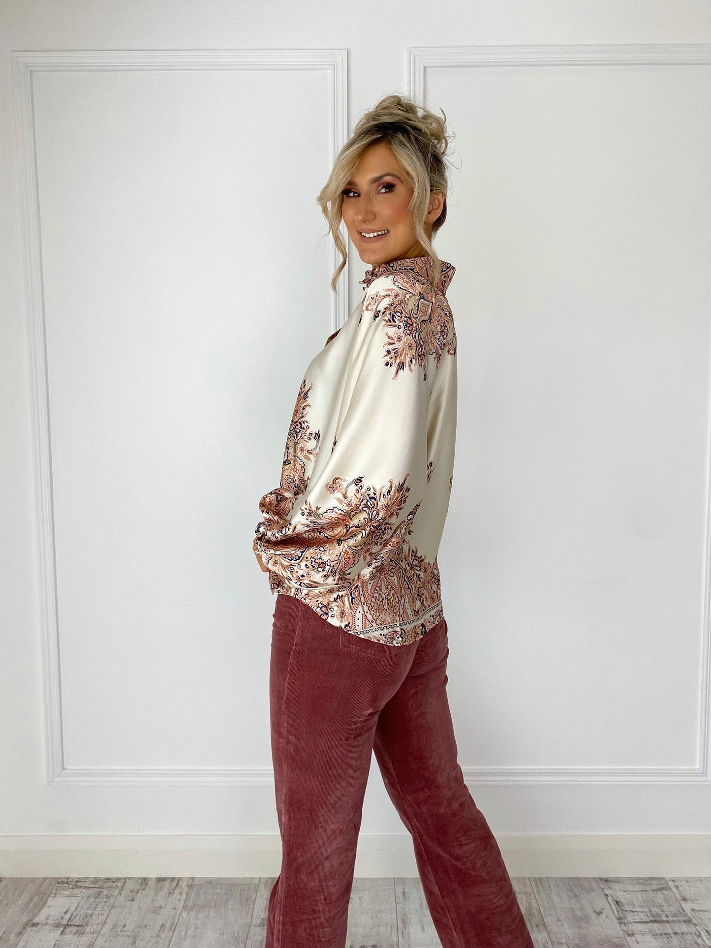 Monica Satin Blouse - Beige