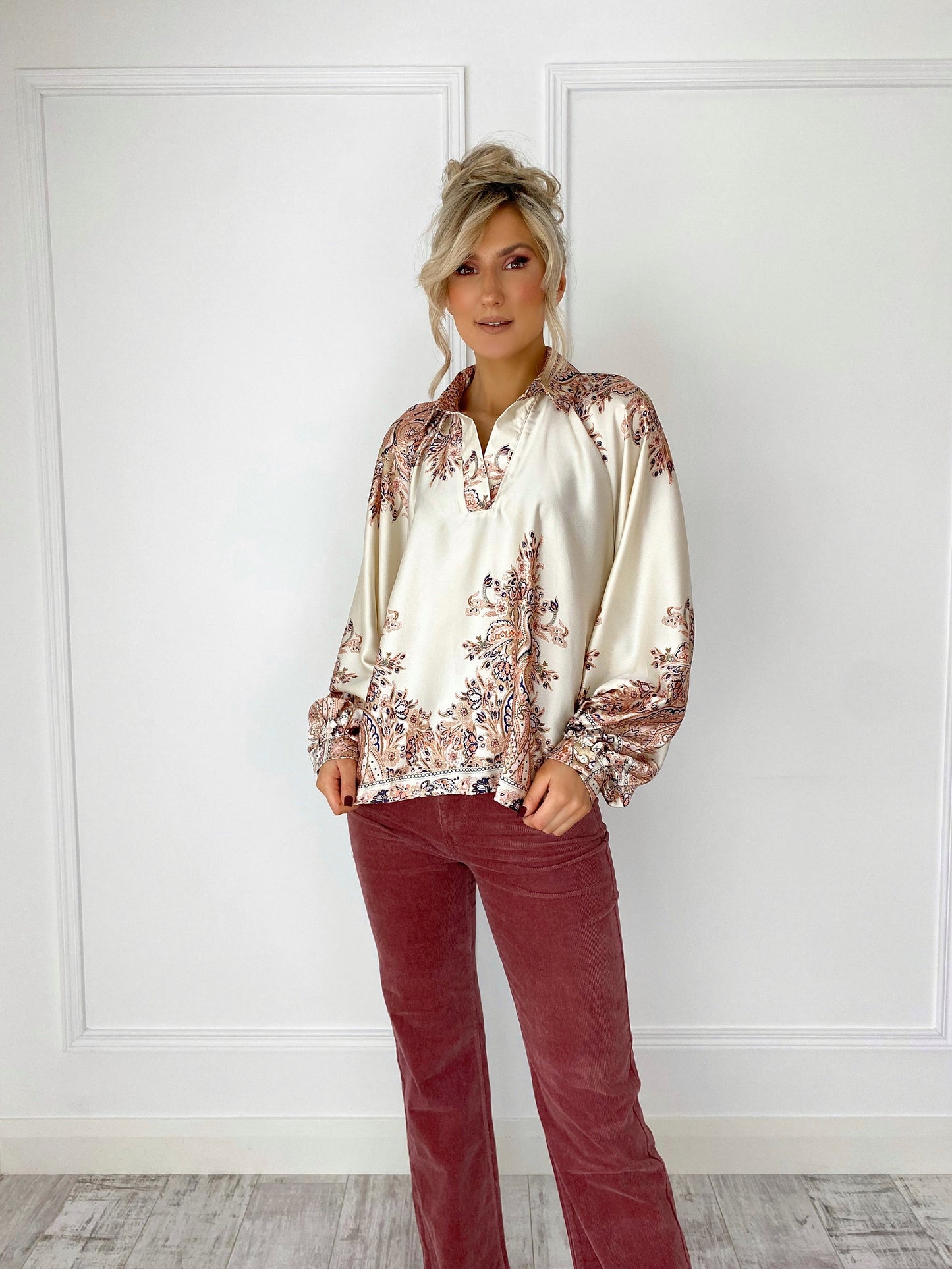 Monica Satin Blouse - Beige