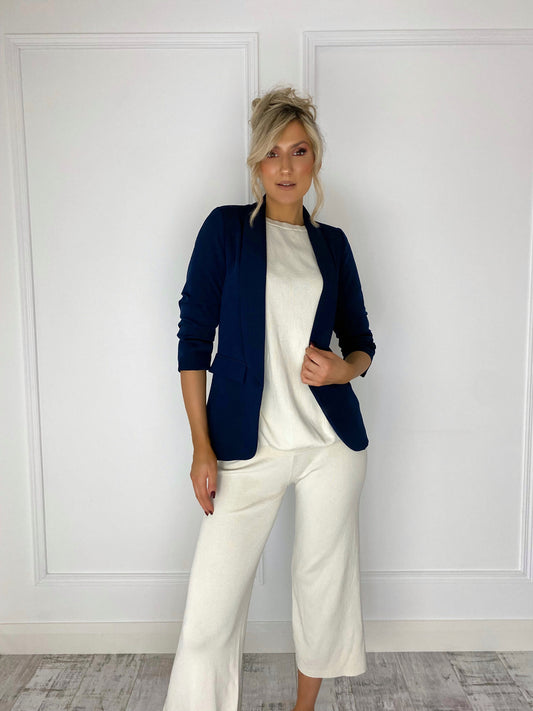 Jane Ruched Sleeve Blazer - Navy