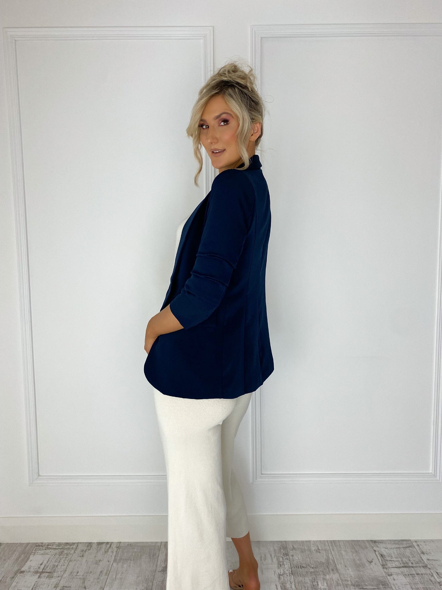 Jane Ruched Sleeve Blazer - Navy