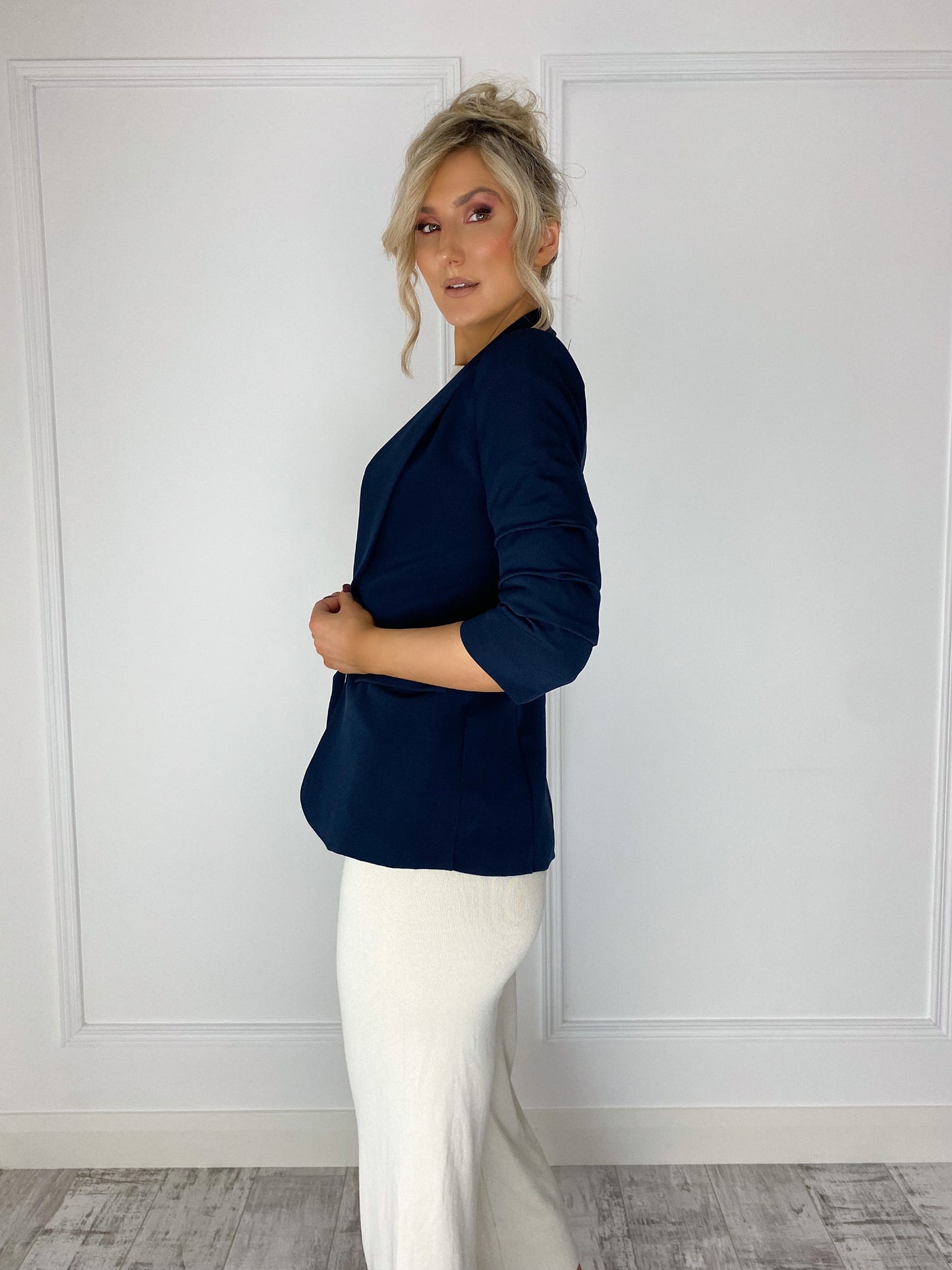 Jane Ruched Sleeve Blazer - Navy