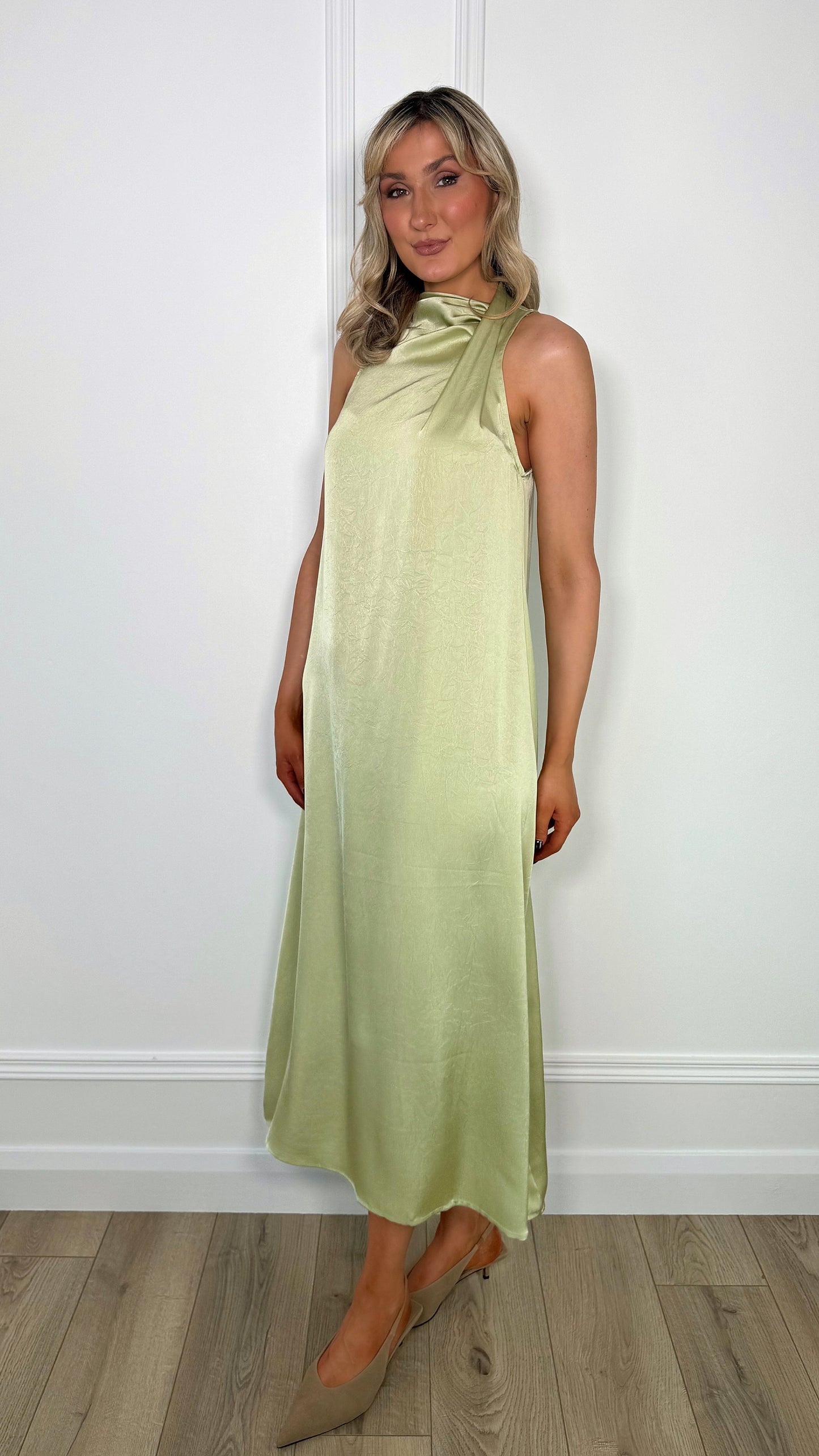 Jennifer Satin Dress - Lime Green