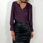 Tessy Elegant Choker Cowl Neck Puffy Sleeve Blouse - Plum