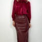 Amelie Maxi Faux Leather Skirt with Button Details - Burgundy