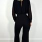 Aine Button High Waist Tailored Mixed Fabric Jumpsuit - Black