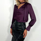 Tessy Elegant Choker Cowl Neck Puffy Sleeve Blouse - Plum