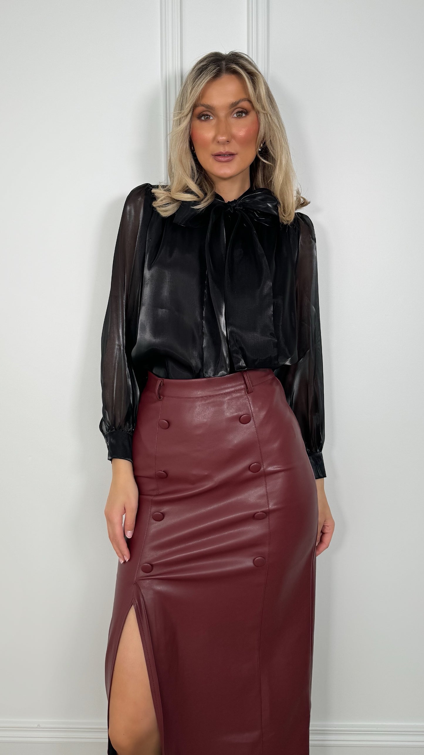 Aoife Bowknot Metallic Shirt - Black