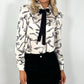 Niahm Beige Bowknot Print Shirt