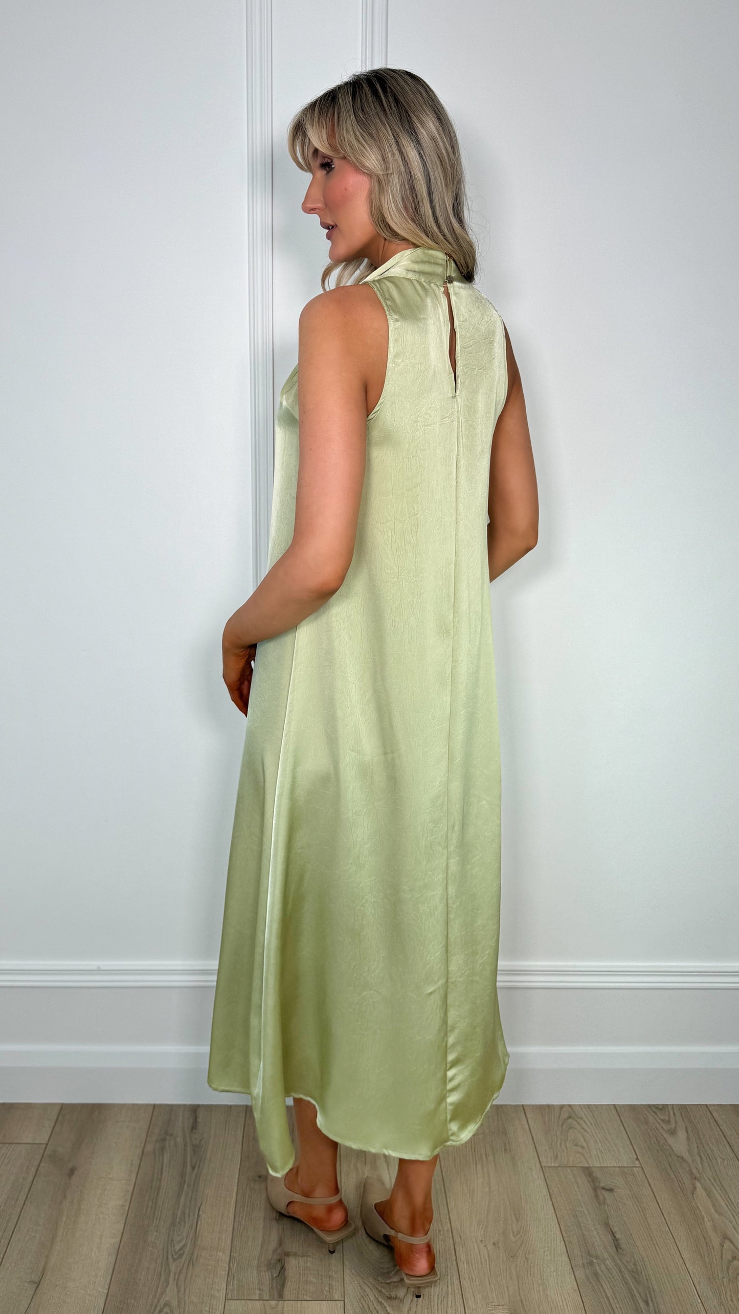 Jennifer Satin Dress - Lime Green