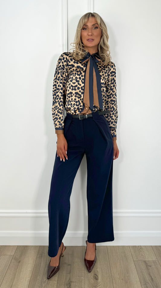 Silvia Tailored Belted Trousers - Navy