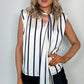 Margaret Striped Satin Top - Navy and Beige