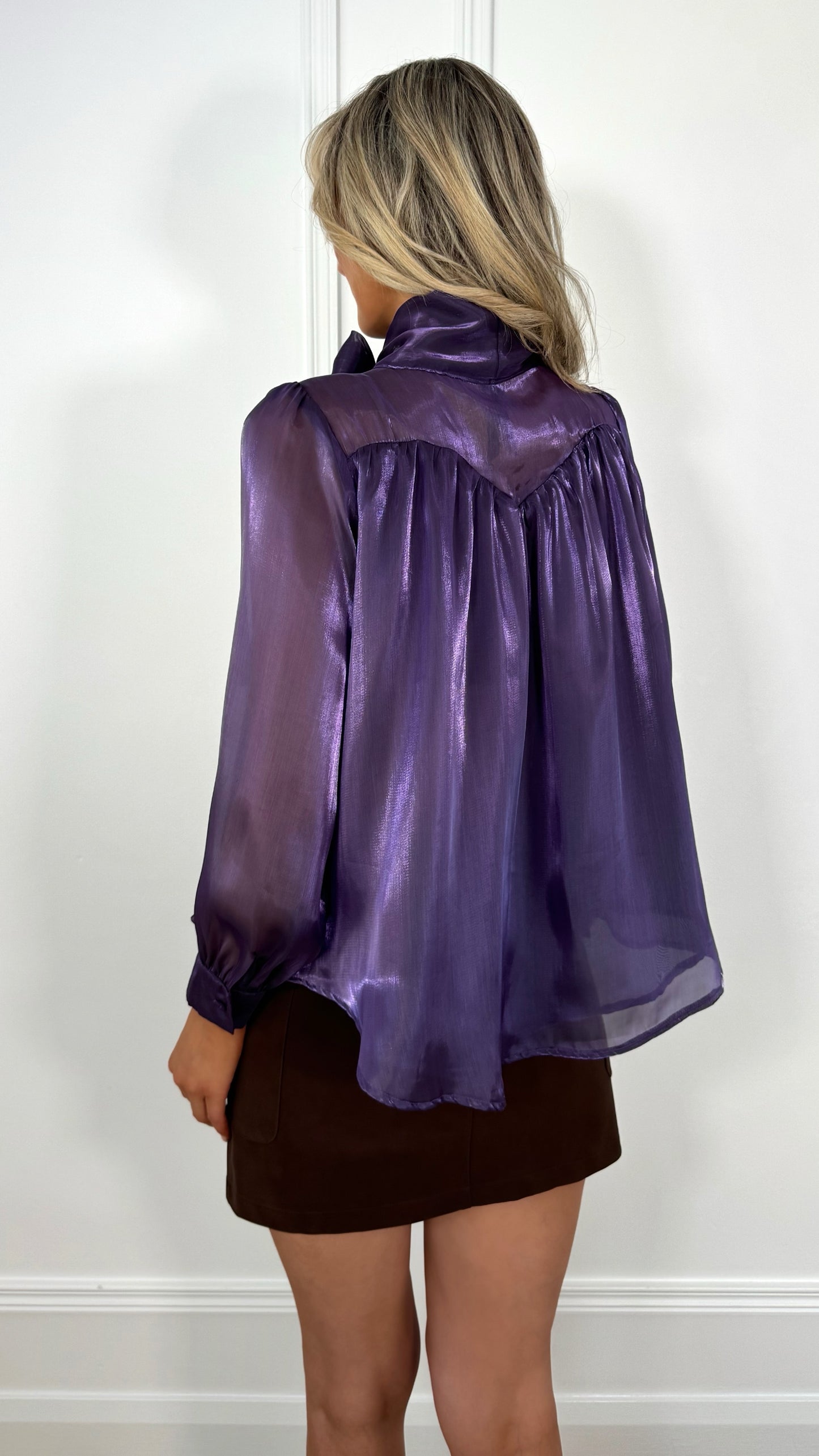 Aoife Bowknot Metallic Shirt - Purple