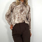 Orla Animal Print High Neck Blouse - Brown
