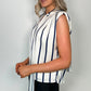 Margaret Striped Satin Top - Navy and Beige