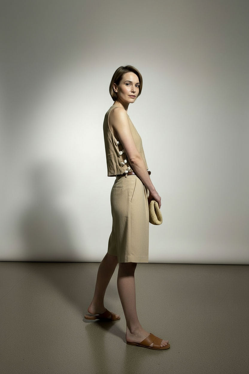 Alice Side Slit Top With Stones Pattern - Taupe