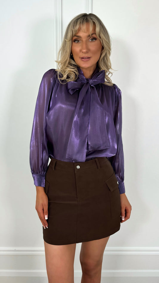 Aoife Bowknot Metallic Shirt - Purple