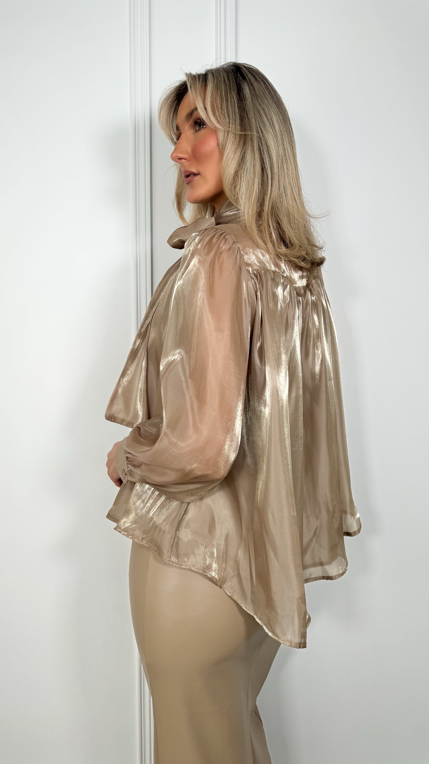 Aoife Bowknot Metallic Shirt - Gold