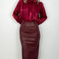 Amelie Maxi Faux Leather Skirt with Button Details - Burgundy