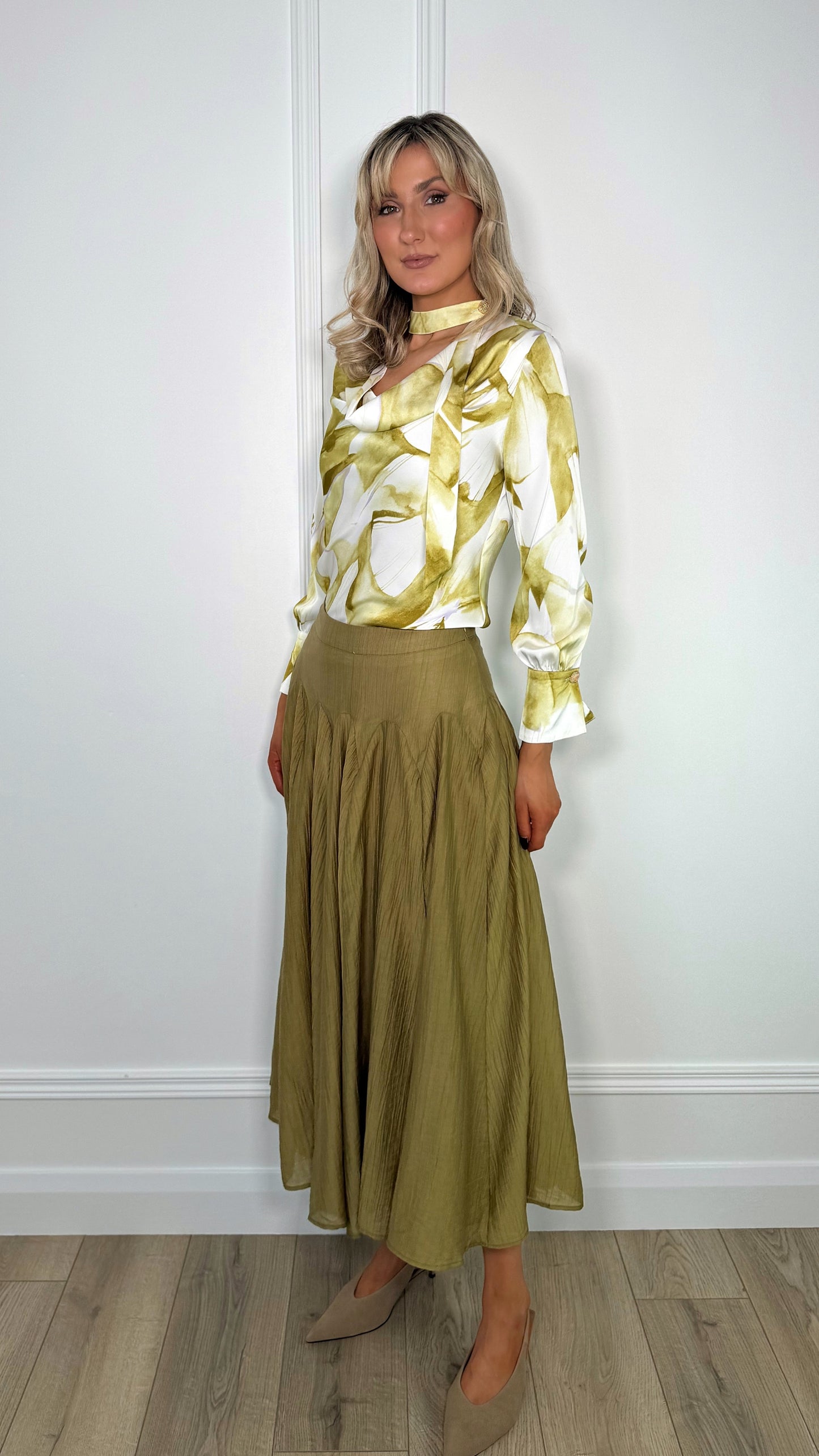 Claire Maxi Flared Skirt - Khaki