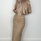 Amelie Maxi Faux Leather Skirt with Button Details - Taupe