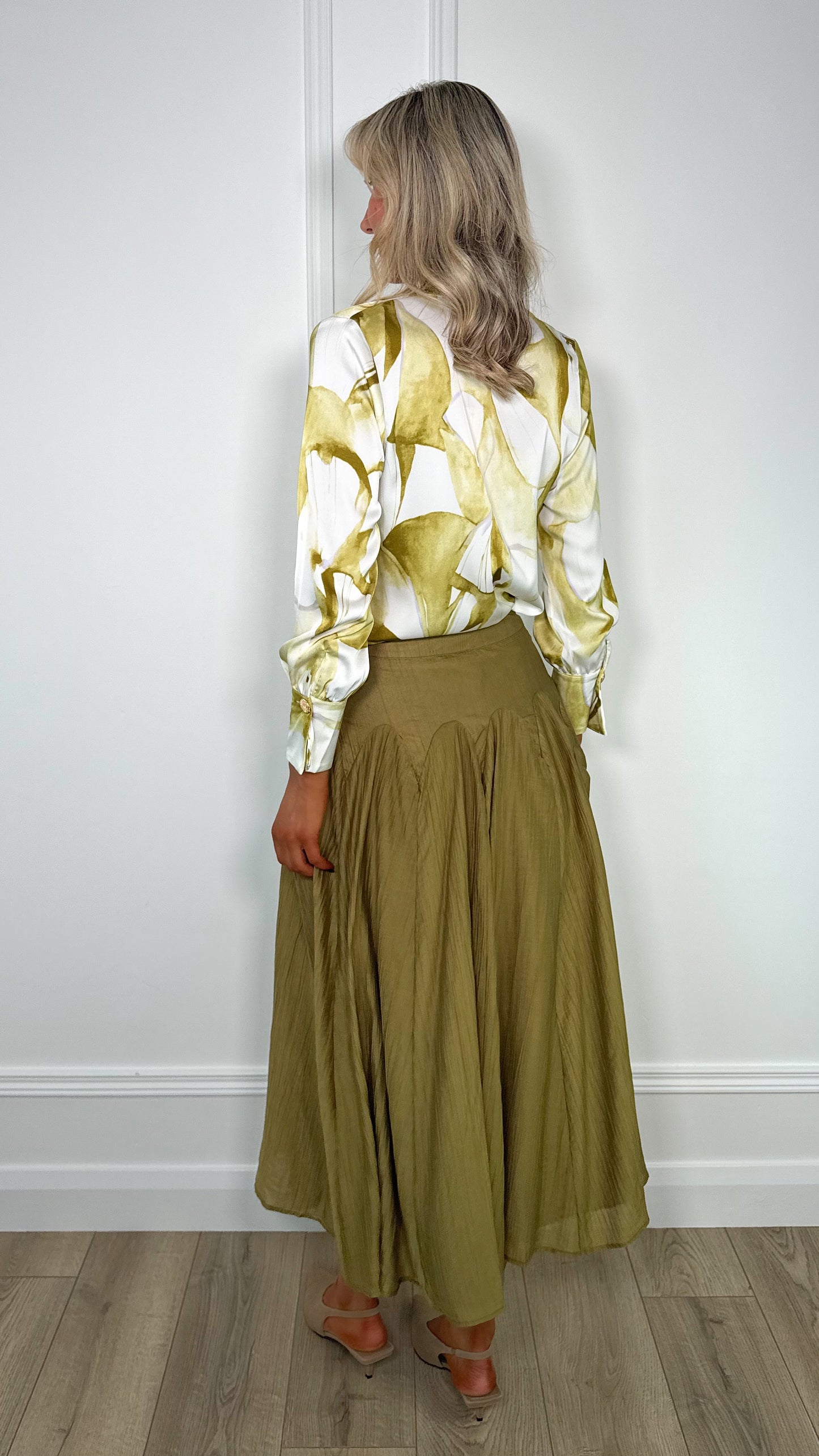 Claire Maxi Flared Skirt - Khaki