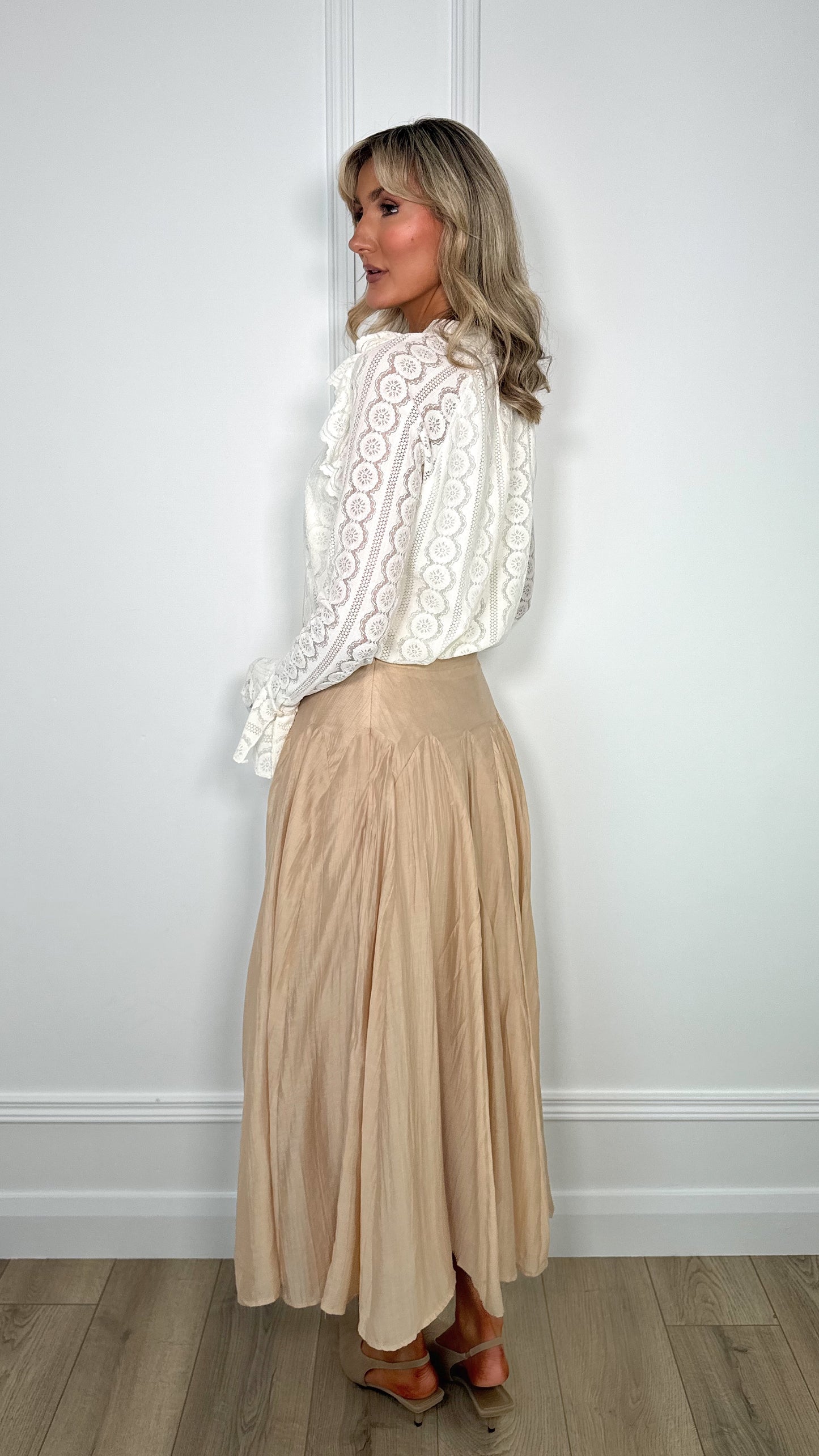 Claire Maxi Flared Skirt - Beige