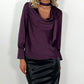 Tessy Elegant Choker Cowl Neck Puffy Sleeve Blouse - Plum