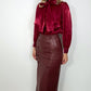 Amelie Maxi Faux Leather Skirt with Button Details - Burgundy