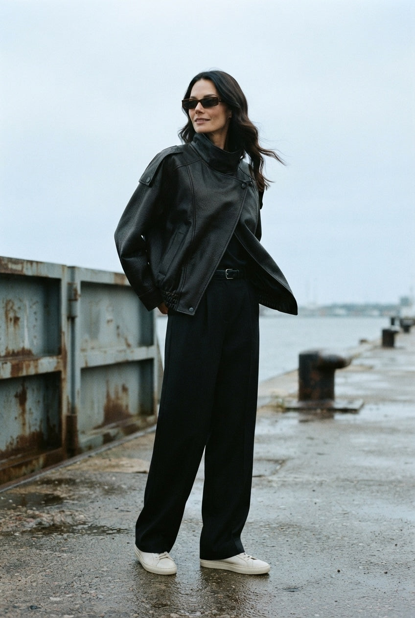 Rhonda Oversized Faux Leather Jacket - Black