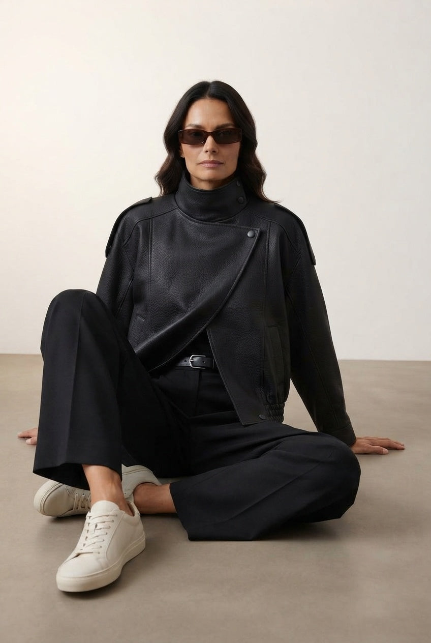 Rhonda Oversized Faux Leather Jacket - Black
