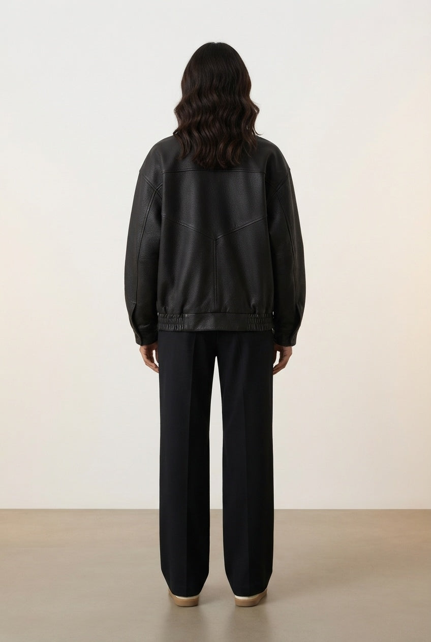Rhonda Oversized Faux Leather Jacket - Black